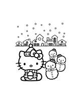 coloriage hello kitty fait des bonhommes de neiges